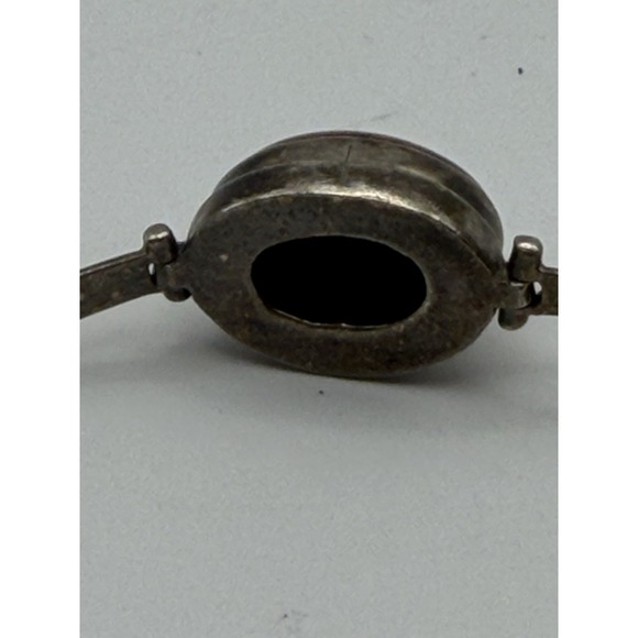 Vintage Sterling Silver Tiger's Eye Oval Cabochon Hinged Bangle Chain Bracelet - Picture 7 of 12